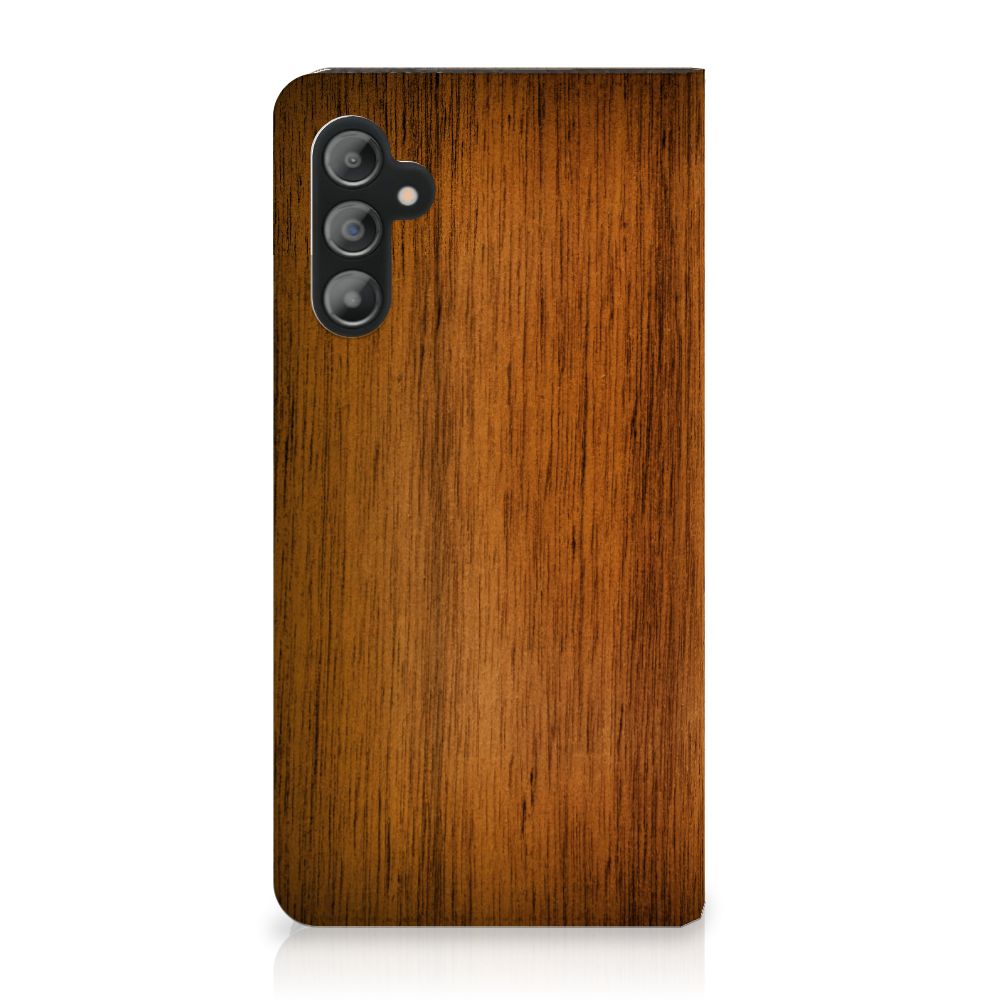 Samsung Galaxy A14 4G Book Wallet Case Donker Hout achterzijde houtlook