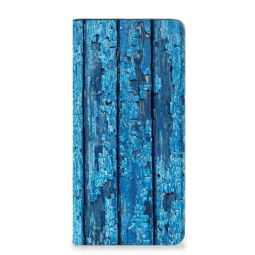 Samsung Galaxy A14 4G Book Wallet Case Wood Blue boek case blauw hout voorkant