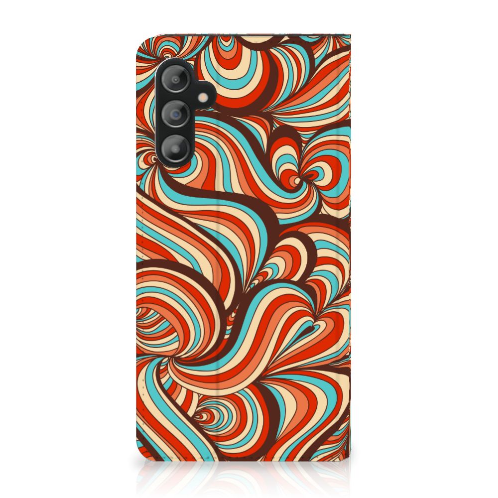 Samsung Galaxy A14 4G Bookcase Retro met een retro patronen in felle kleuren en unieke vormen.