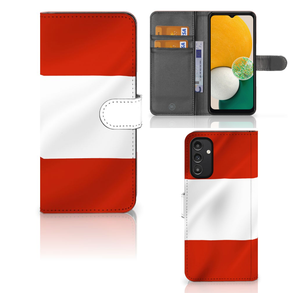 Samsung Galaxy A14 4G Bookstyle Case Oostenrijk met vlagdesign in rood en wit