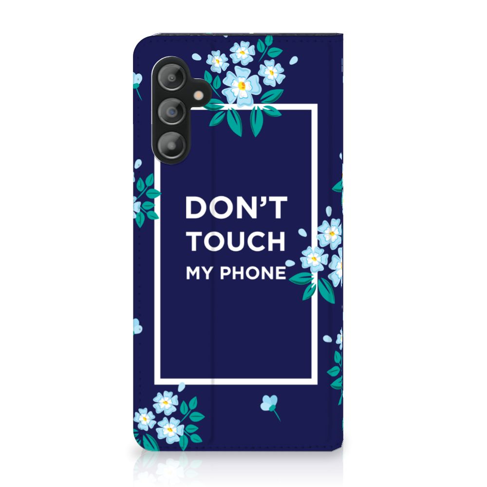 Samsung Galaxy A14 4G Design Case Flowers Blue DTMP with floral pattern and text 'DON'T TOUCH MY PHONE'