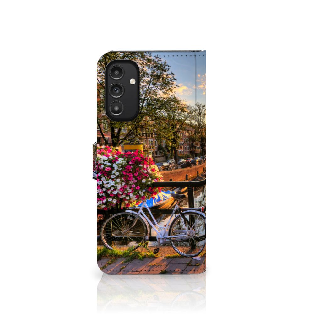 Samsung Galaxy A14 4G Flip Cover Amsterdamse Grachten met fiets en bloemen in Amsterdam