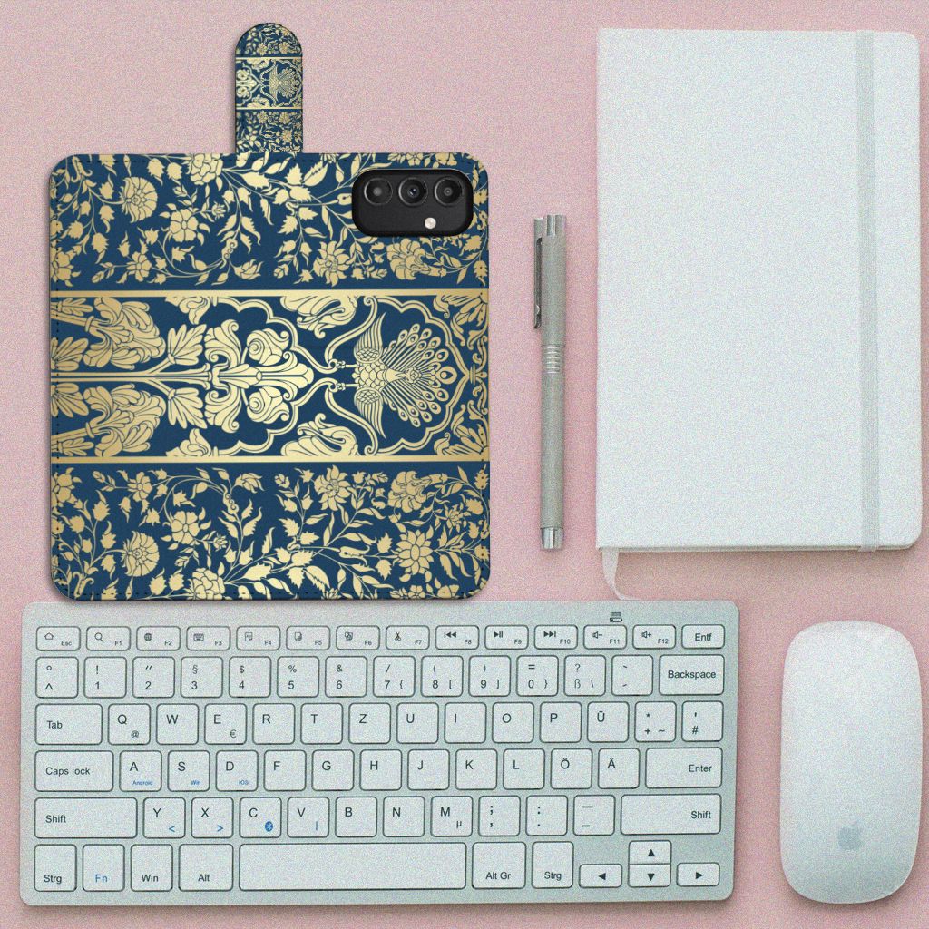 Samsung Galaxy A14 4G Hoesje Beige Flowers design Beige Flowers bovenaanzicht