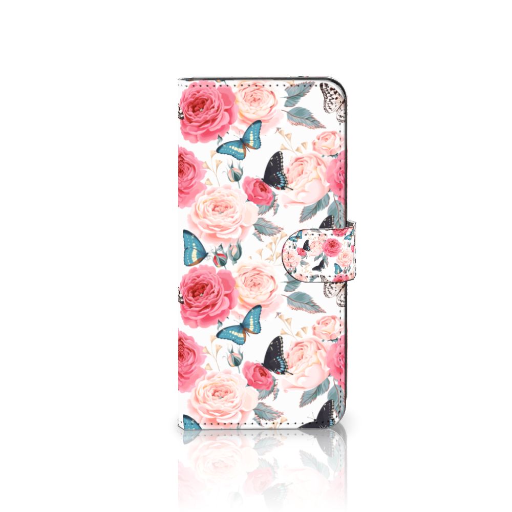 Samsung Galaxy A14 4G Hoesje Butterfly Roses met roze rozen en vlinders, een romantische telefoonhoes.