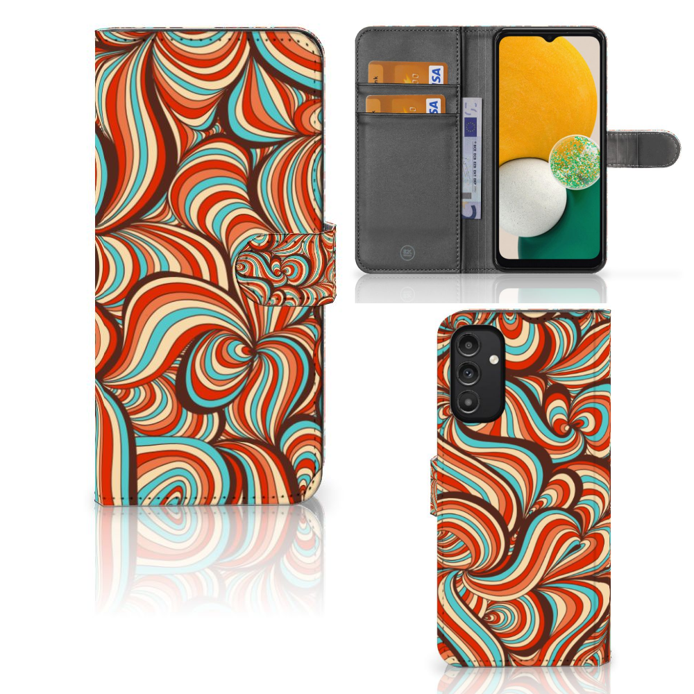 Samsung Galaxy A14 4G Hoesje Retro met kleurrijke, artistieke print en pasjeshouders.