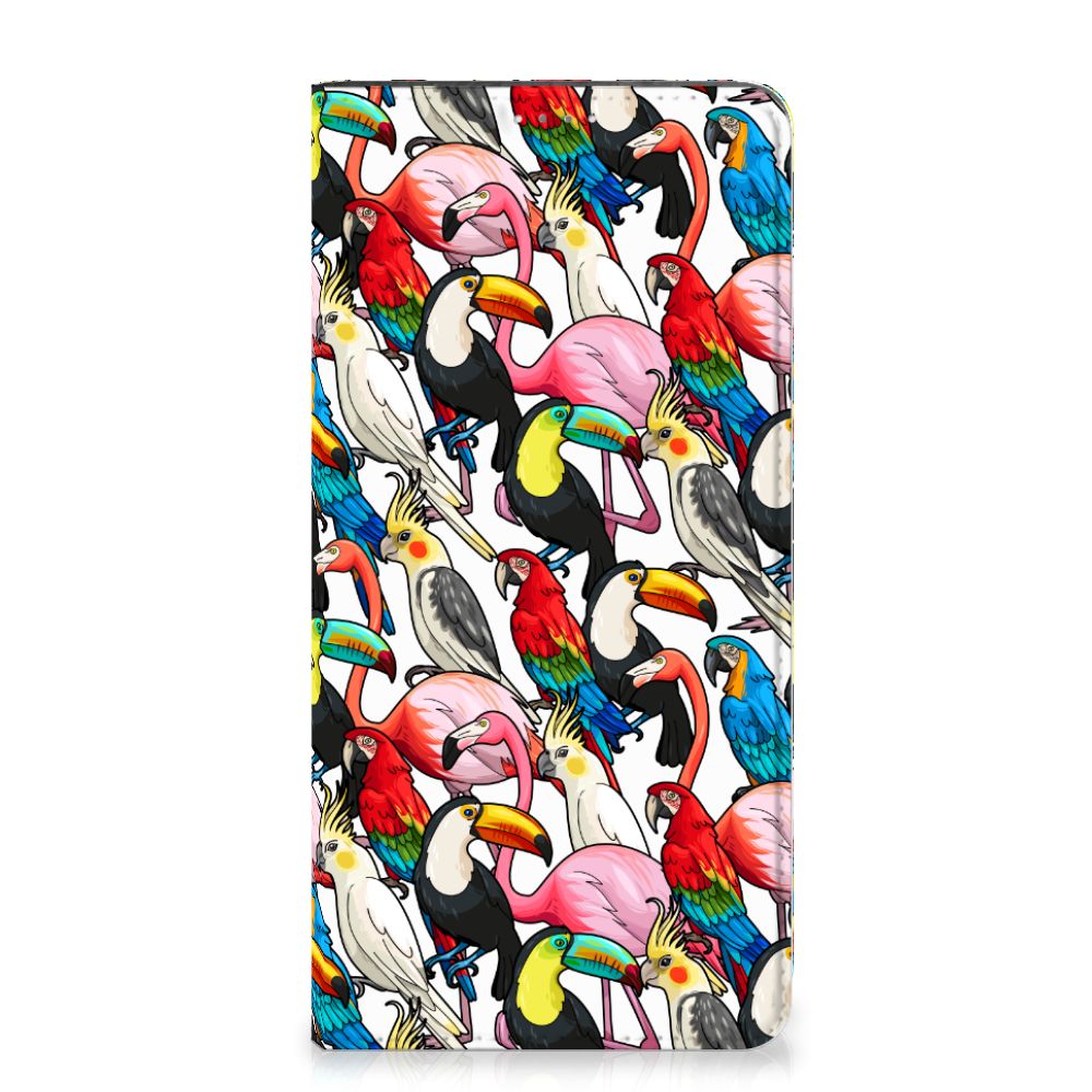 Samsung Galaxy A14 4G Hoesje maken Birds met felgekleurde tropische vogels op witte achtergrond.