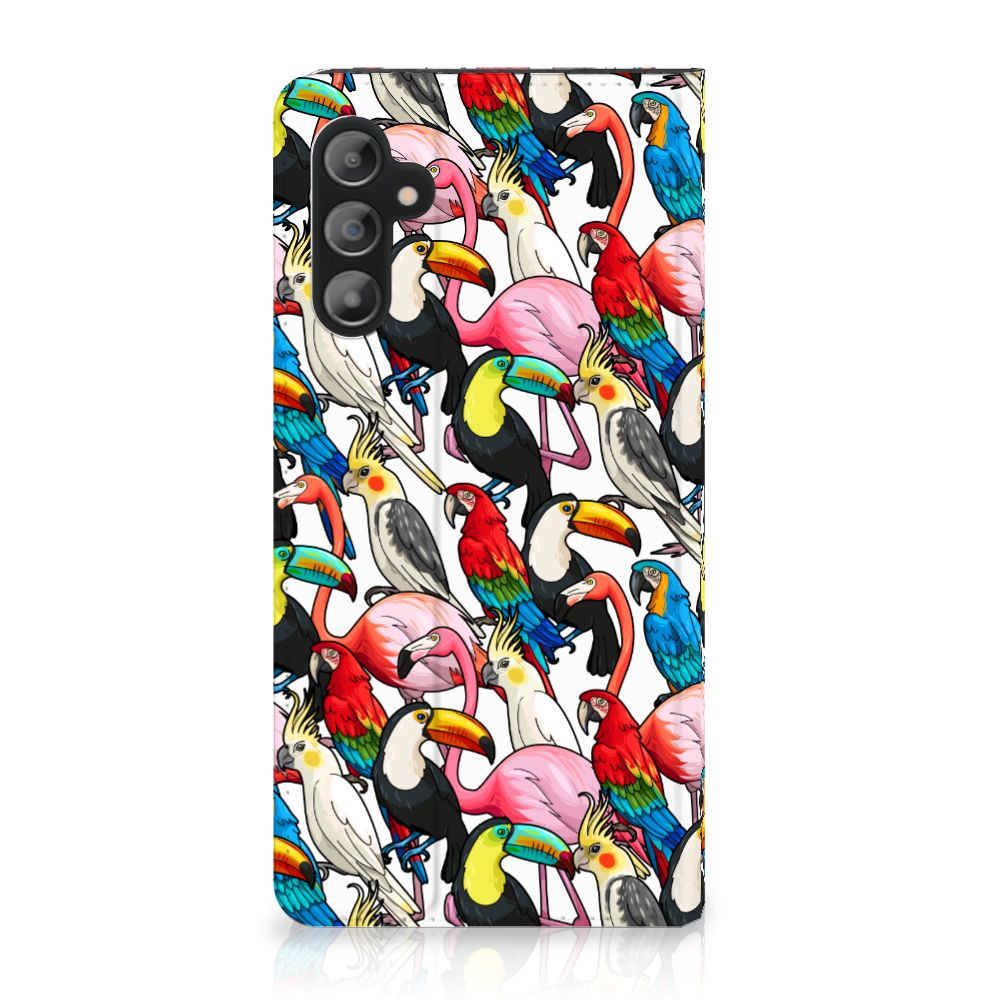 Samsung Galaxy A14 4G Hoesje maken Birds met kleurrijke vogels en tropisch dessin.