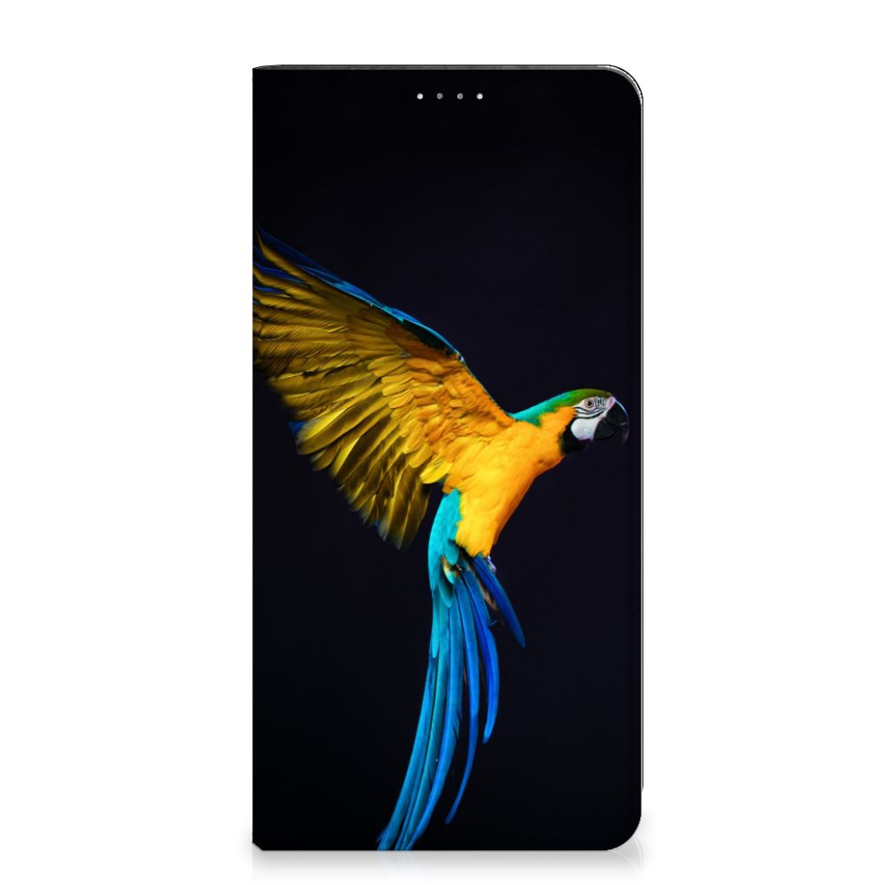 Samsung Galaxy A14 4G Hoesje maken Papegaai met een kleurrijke papegaai op een zwarte achtergrond.
