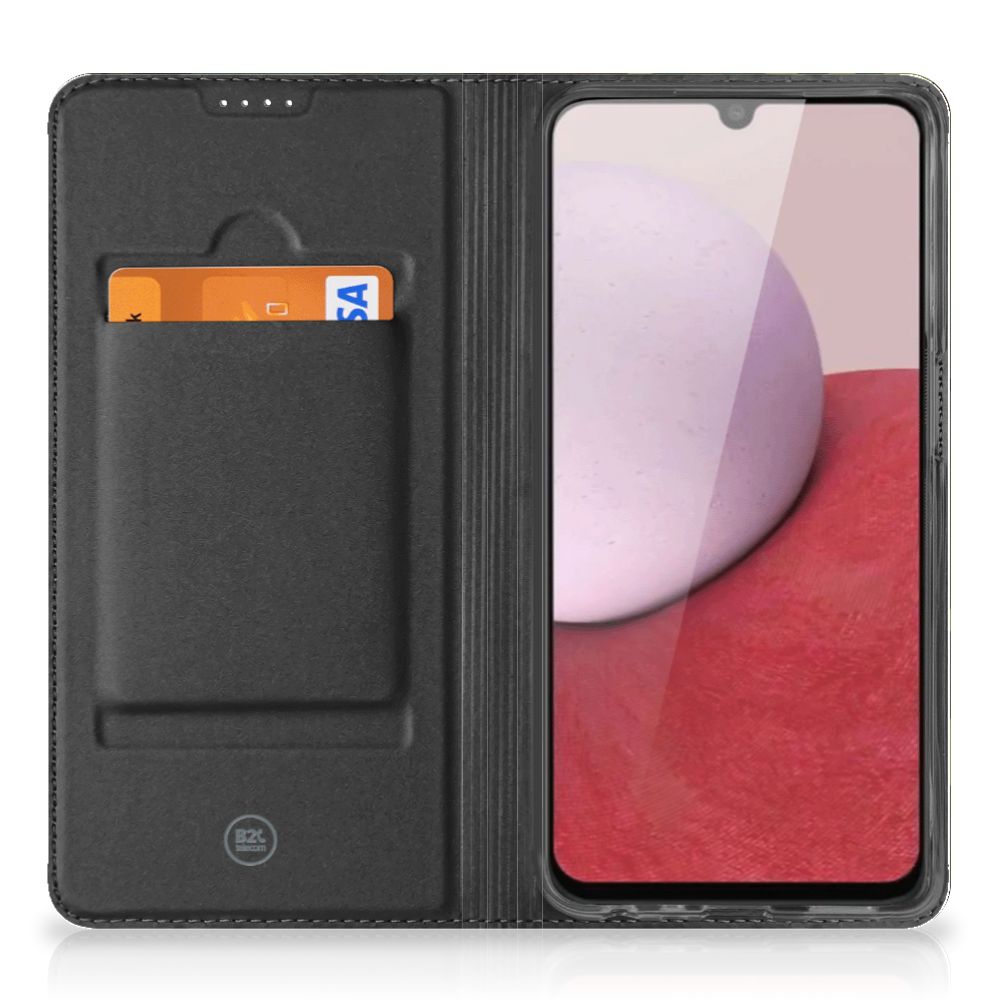 Samsung Galaxy A14 4G Hoesje met Magneet Army Dark - zwart hoesje met kaartvak en schermweergave.