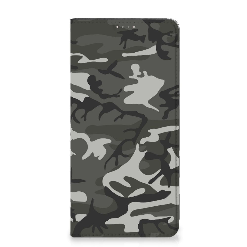 Samsung Galaxy A14 4G Hoesje met Magneet Army Light met camouflage print in grijs en groen.