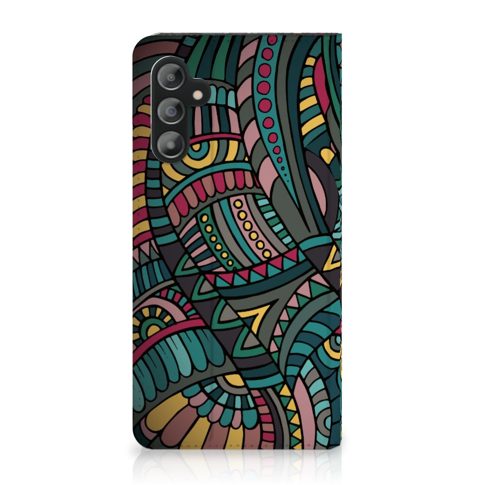 Samsung Galaxy A14 4G Hoesje met Magneet Aztec artistiek retro design achterkant