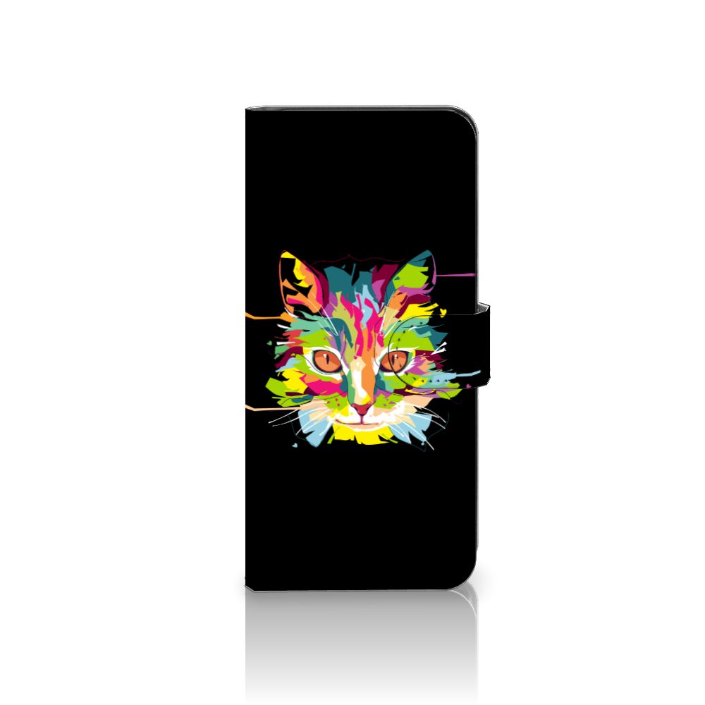 Samsung Galaxy A14 4G Leuk Hoesje Cat Color met kleurrijke kattenafbeelding op zwarte achtergrond