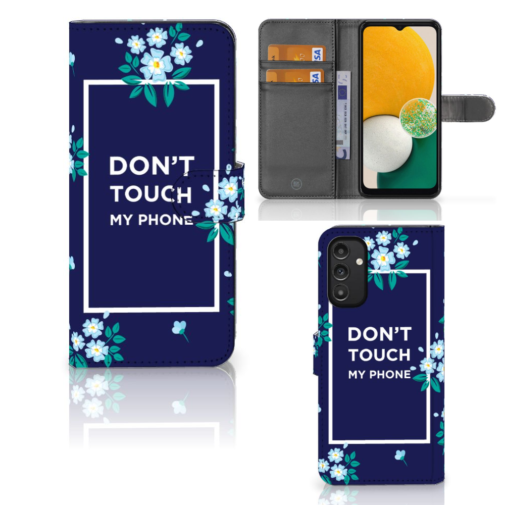 Samsung Galaxy A14 4G Portemonnee Hoesje Flowers Blue DTMP met bloemen en pasjesvakken