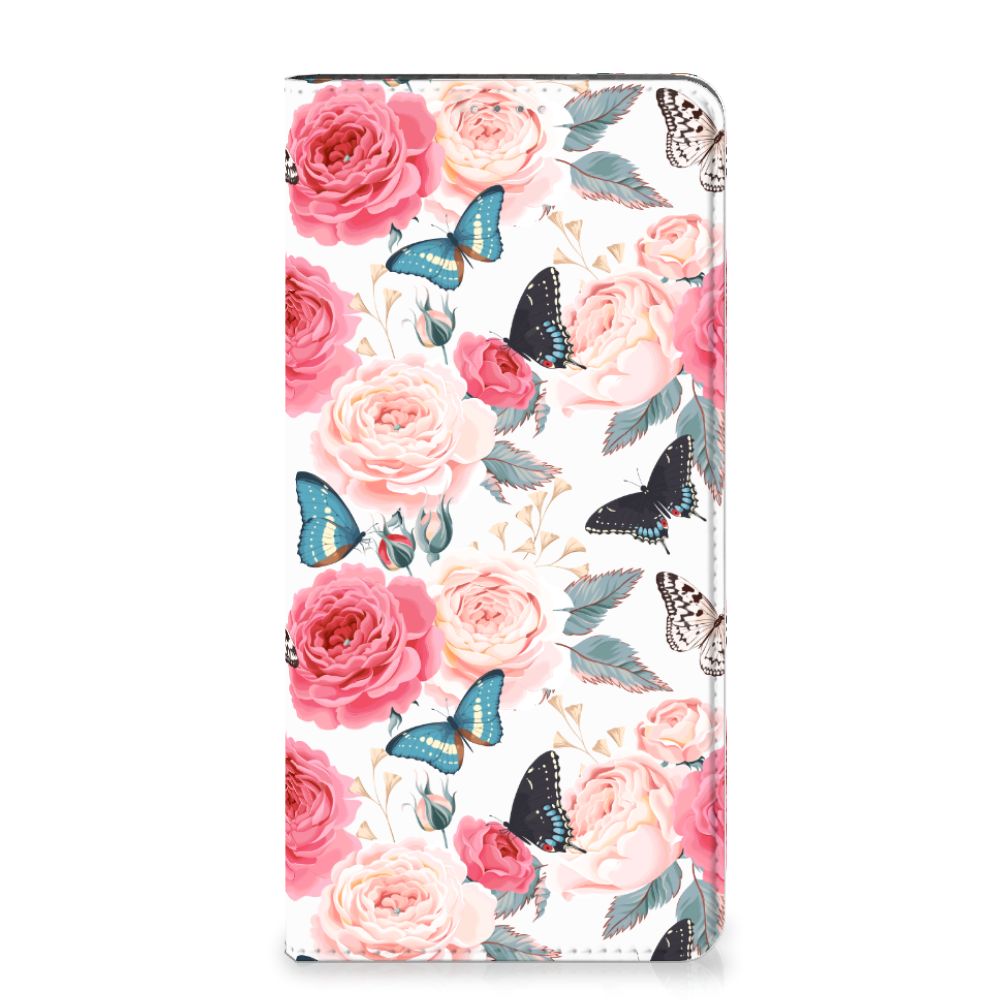 Samsung Galaxy A14 4G Smart Cover Butterfly Roses bloemen vlinders vooraanzicht