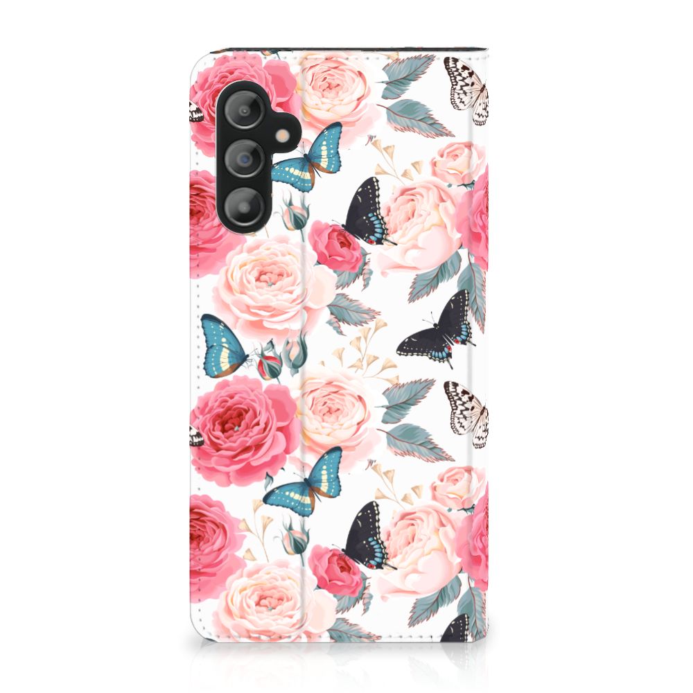 Samsung Galaxy A14 4G Smart Cover Butterfly Roses voorkant bloemen vlinders