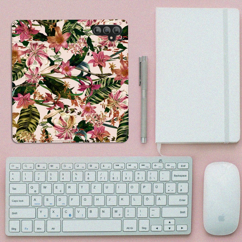 Samsung Galaxy A14 4G Smart Cover Flowers bloemen design bovenaanzicht