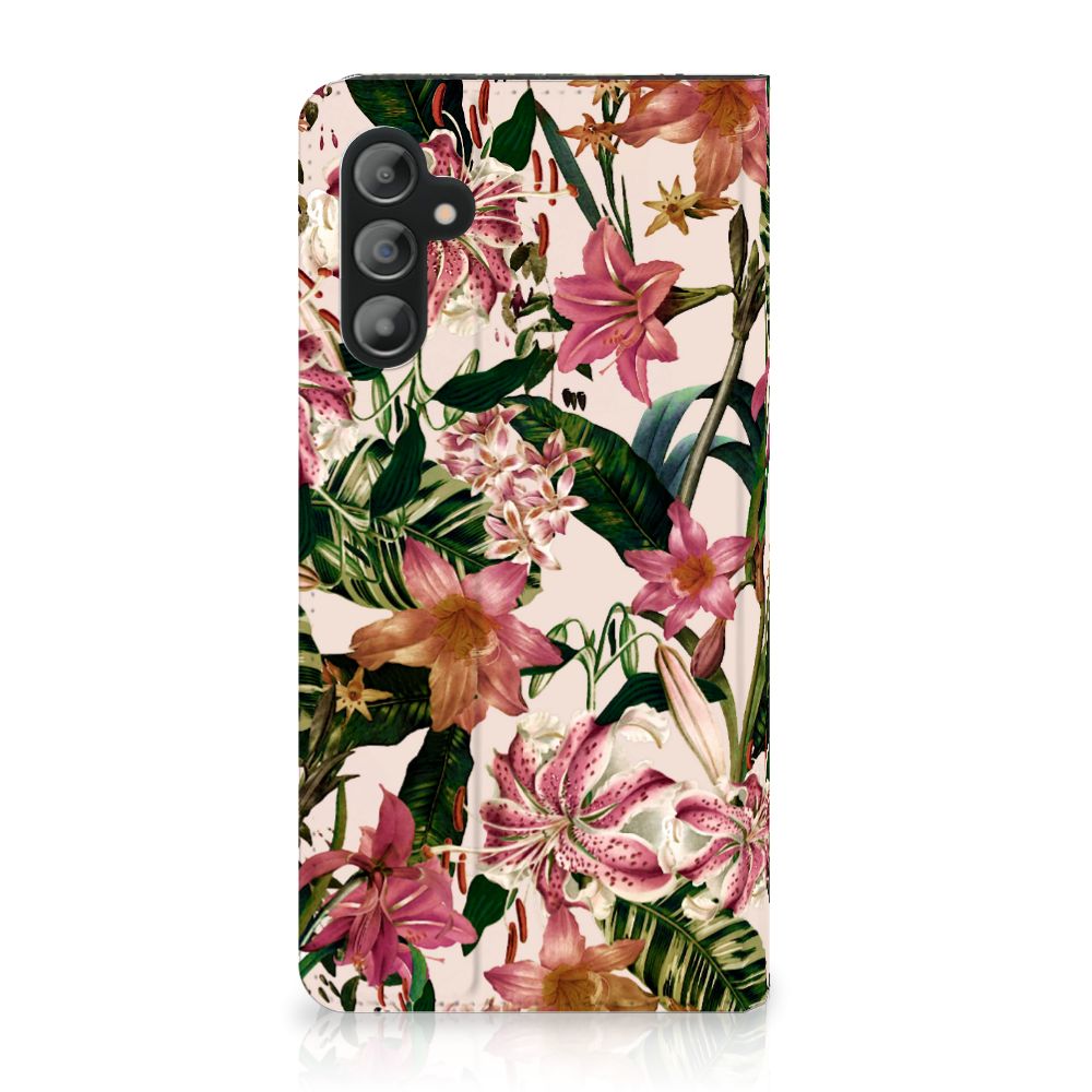Samsung Galaxy A14 4G Smart Cover Flowers bloemen ontwerp zijaanzicht