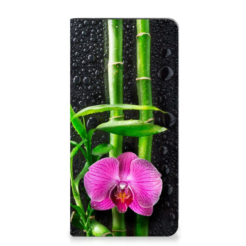 Samsung Galaxy A14 4G Smart Cover Orchidee with pink orchid and bamboo design, elegant smartphone protection.