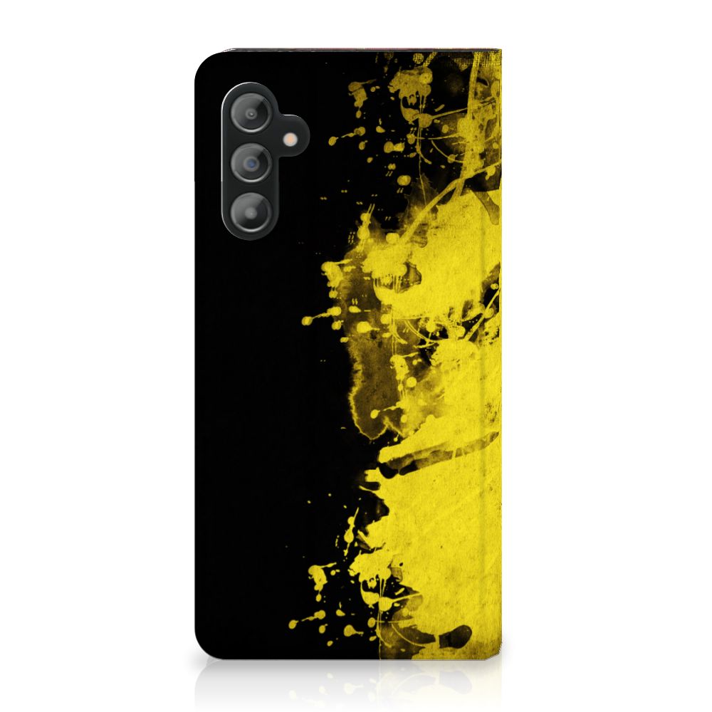 Samsung Galaxy A14 4G Standcase België met zwart-geel design en verfspatten