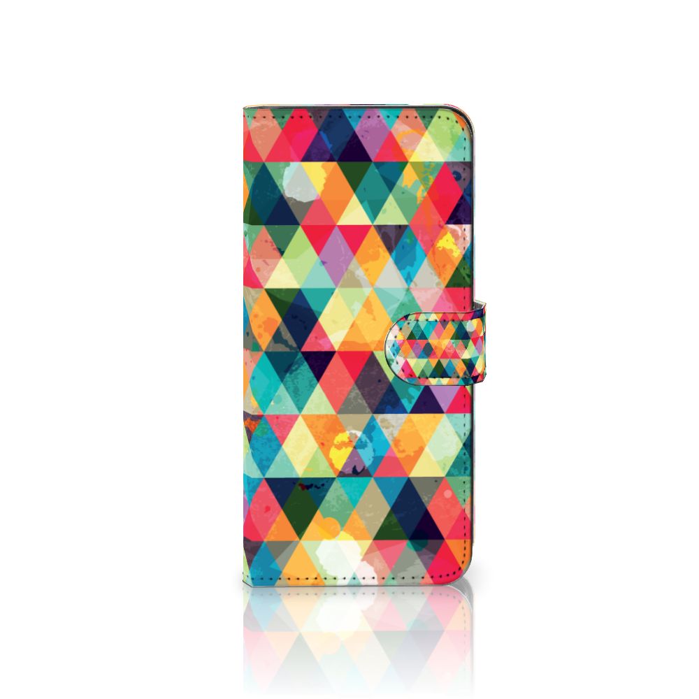 Samsung Galaxy A14 4G Telefoon Hoesje Geruit met kleurrijk ruitjesdesign en ruimte voor 3 pasjes.