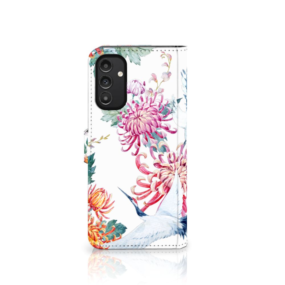 Samsung Galaxy A14 4G Telefoonhoesje met Pasjes Bird Flowers met kleurrijke bloemen en ooievaars