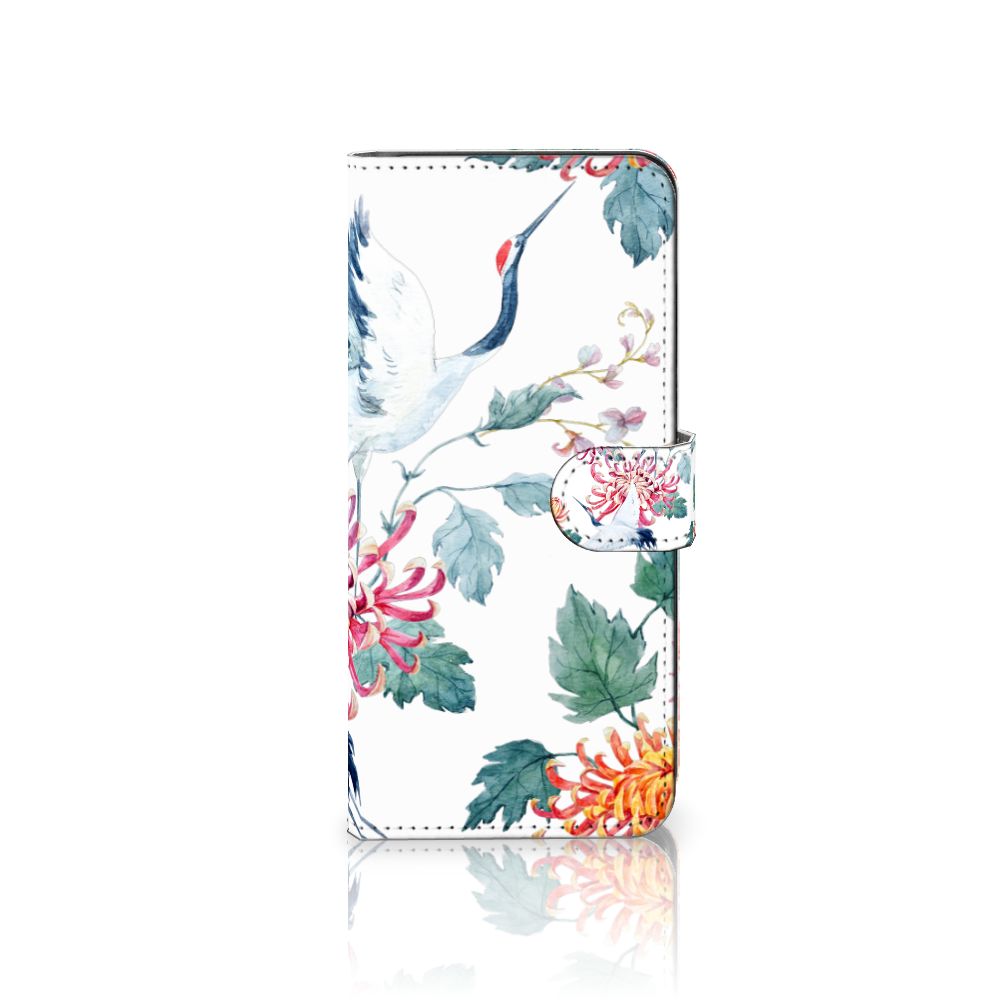 Samsung Galaxy A14 4G Telefoonhoesje met Pasjes Bird Flowers met kleurrijke ooievaar en bloemenpatroon.