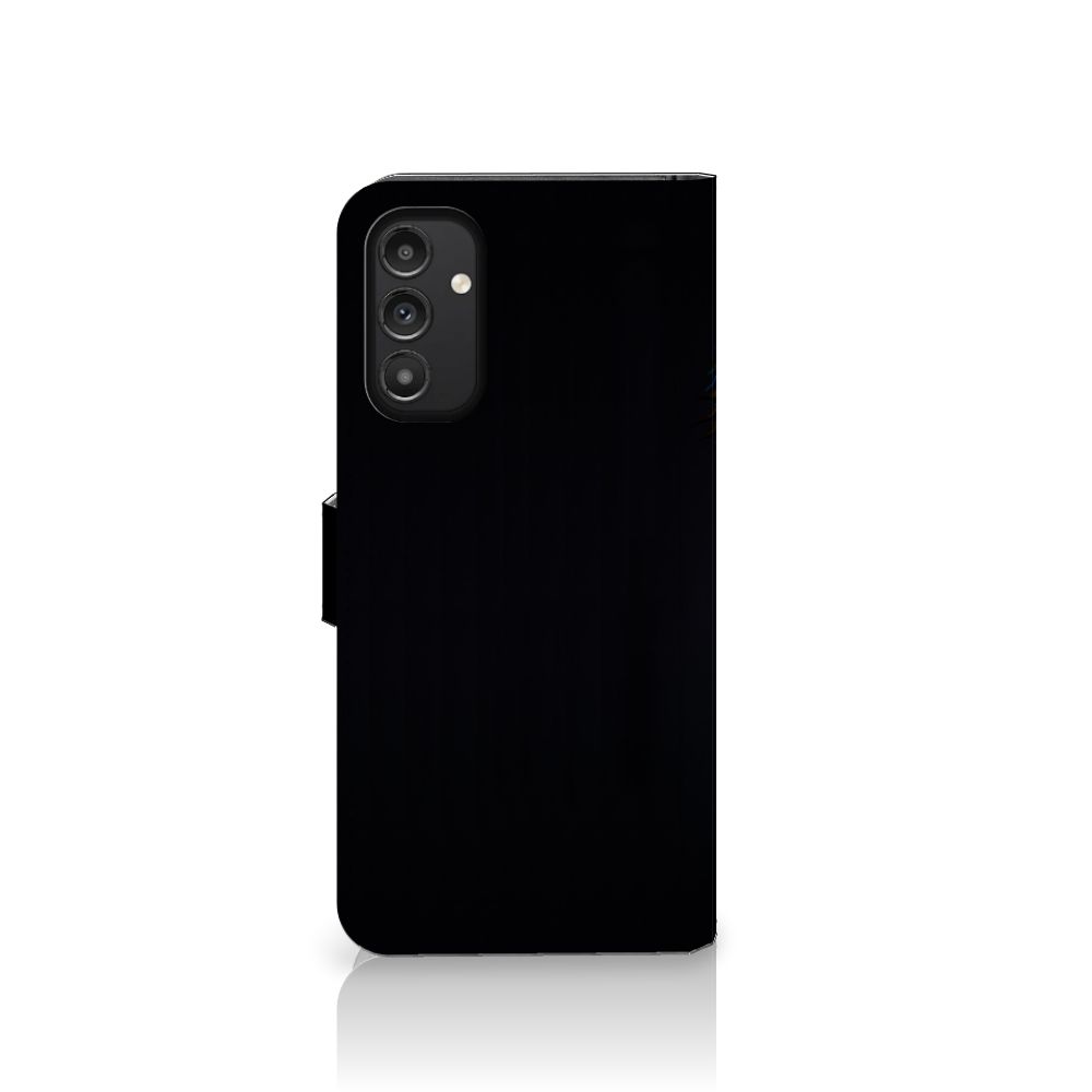 Samsung Galaxy A14 4G Telefoonhoesje met Pasjes Papegaai in zwart met ruimte voor 3 pasjes.