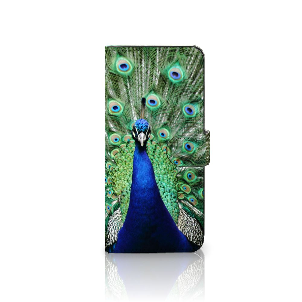 Samsung Galaxy A14 4G Telefoonhoesje met Pasjes Pauw met kleurrijk pauwenontwerp