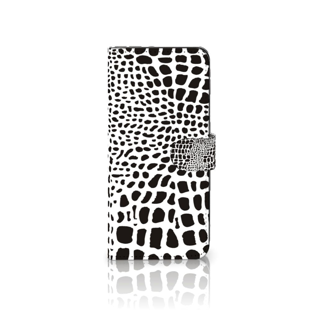 Samsung Galaxy A14 4G Telefoonhoesje met Pasjes Slangenprint in zwart en wit met magnetische sluiting