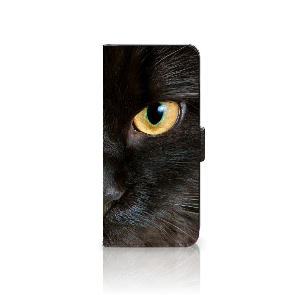 Samsung Galaxy A14 4G Telefoonhoesje met Pasjes Zwarte Kat design zwarte kat aanzicht