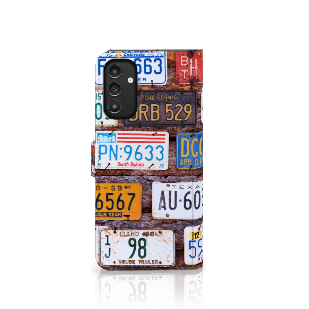 Samsung Galaxy A14 4G Telefoonhoesje met foto Kentekenplaten met kleurrijke collage van Amerikaanse kentekenplaten.