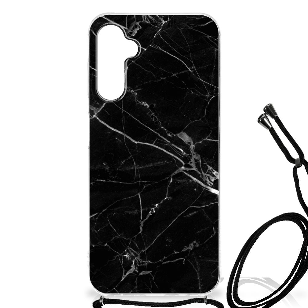 Samsung Galaxy A14 5G Anti-Shock Hoesje Marmer Zwart - Origineel Cadeau Vader met zwart marmerdesign