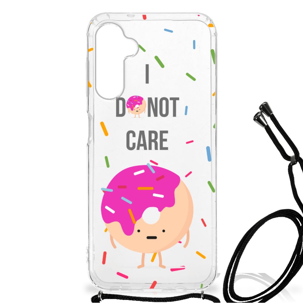 Samsung Galaxy A14 5G Beschermhoes Donut Roze met schattige donut en tekst 'I DO NOT CARE'.