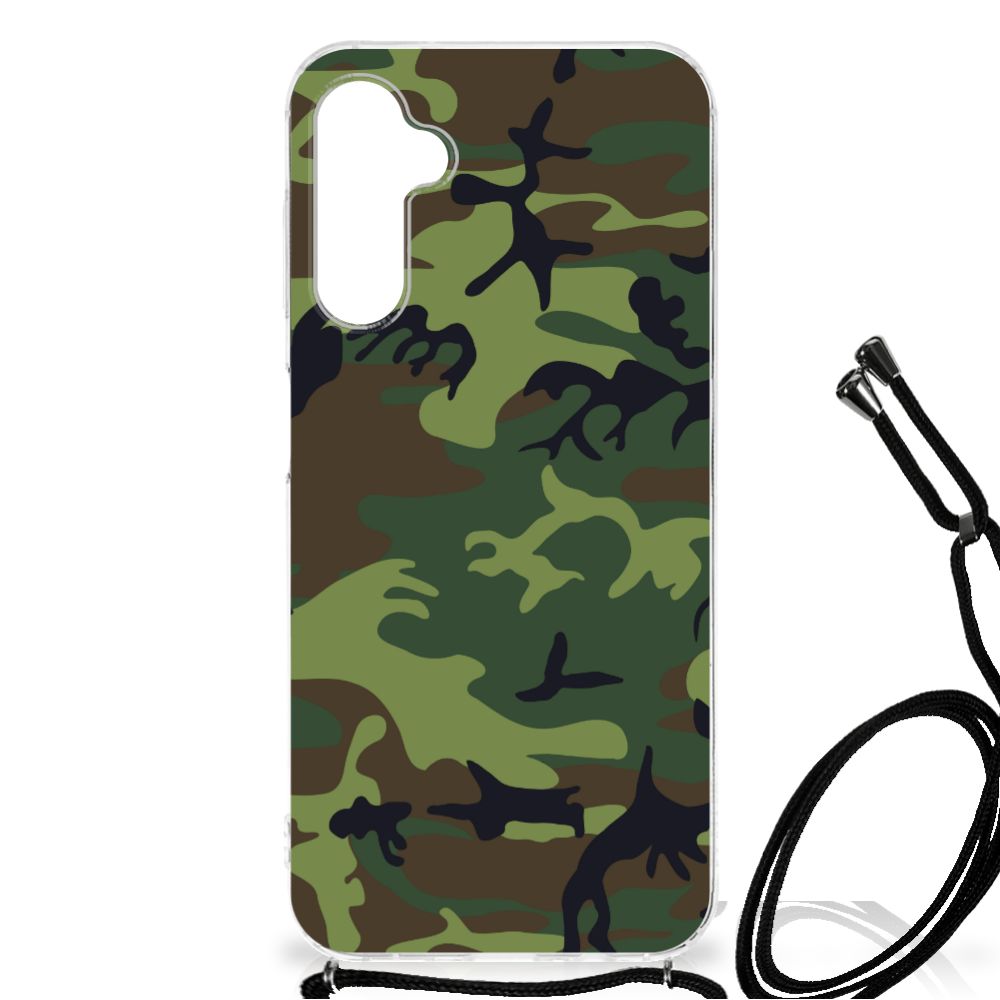 Samsung Galaxy A14 5G Doorzichtige Silicone Hoesje Army Dark met camouflage ontwerp