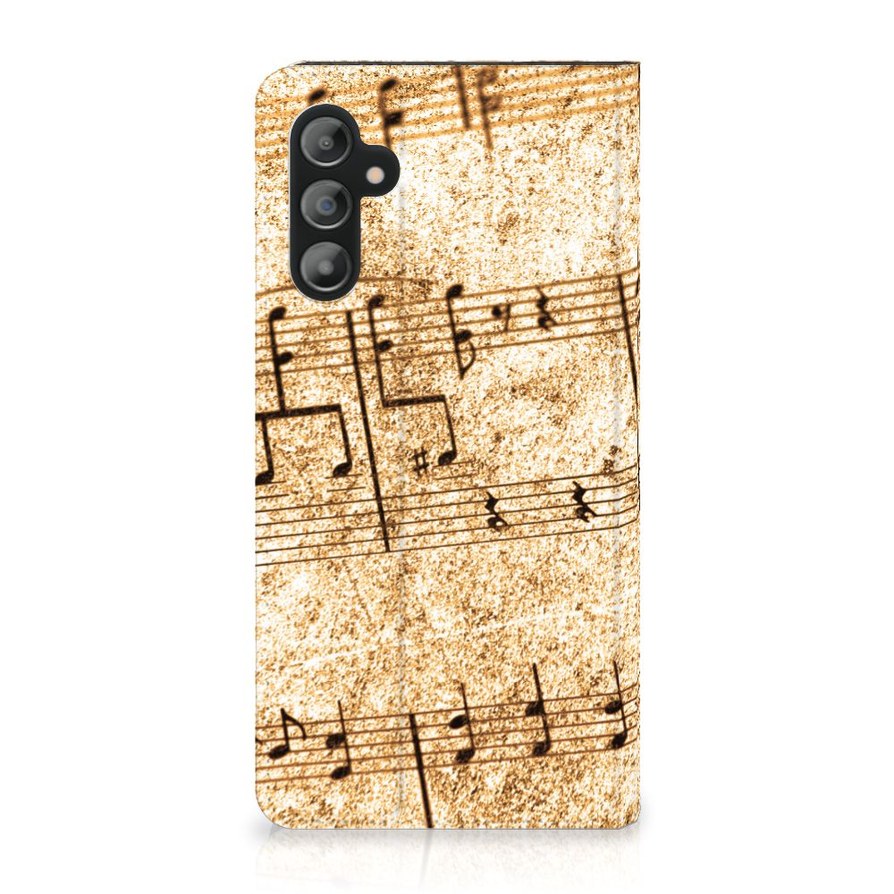 Samsung Galaxy A14 5G Stand Case Bladmuziek met vintage bladmuziek design op de achterkant.
