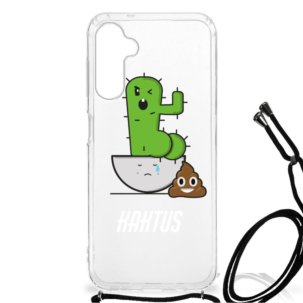 Samsung Galaxy A14 5G Stevig Bumper Hoesje Cactus Poo afgebeeld op een transparant hoesje met schattige cactus en poep design.