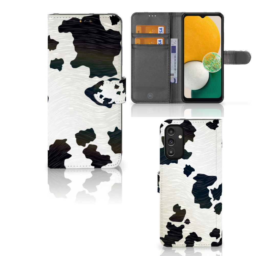Samsung Galaxy A14 5G Telefoonhoesje met Pasjes Koeienvlekken design voorkant achterkant