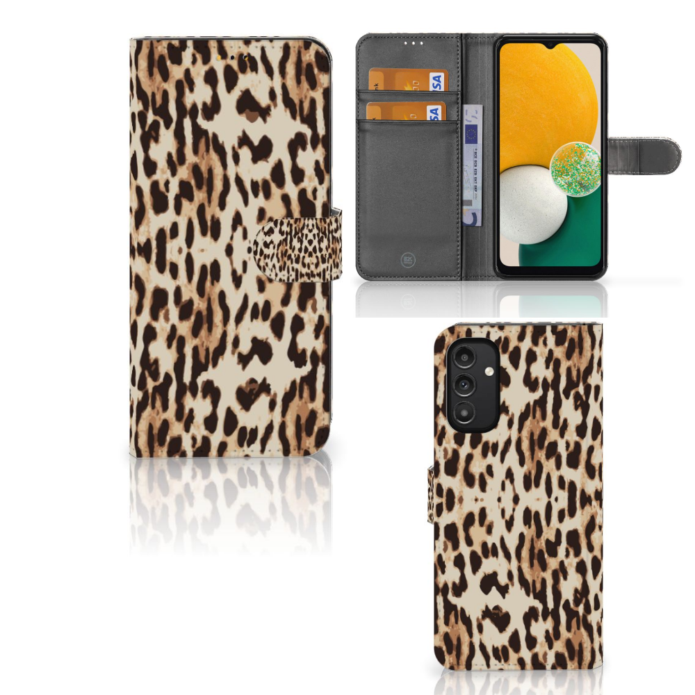 Samsung Galaxy A14 5G Telefoonhoesje met Pasjes Leopard telefoonhoesje leopard design voorkant