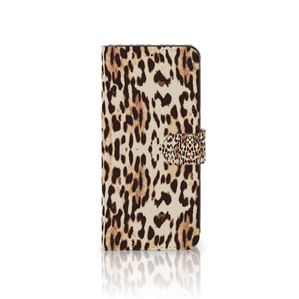 Samsung Galaxy A14 5G Telefoonhoesje met Pasjes Leopard telefoonhoesje panterprint vooraanzicht