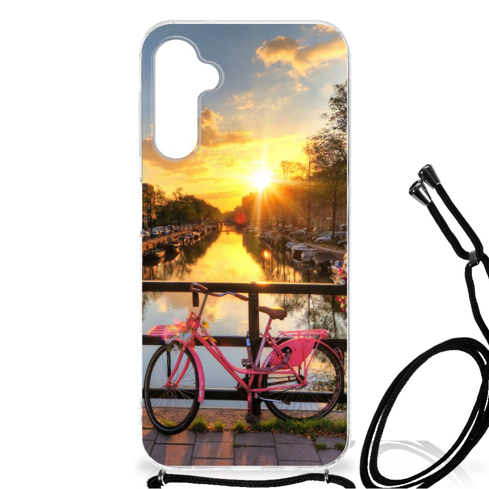 Samsung Galaxy A14 5G Telefoonhoesje met valbescherming Amsterdamse Grachten met fietsondergang