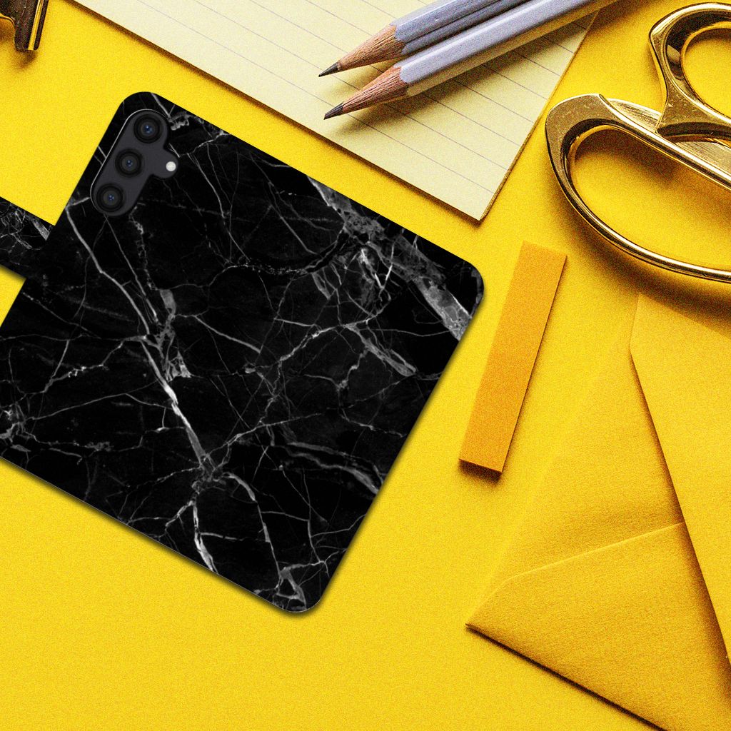 Samsung Galaxy A15 Bookcase Marmer Zwart telefoonhoesje zwart marmer design bovenaanzicht