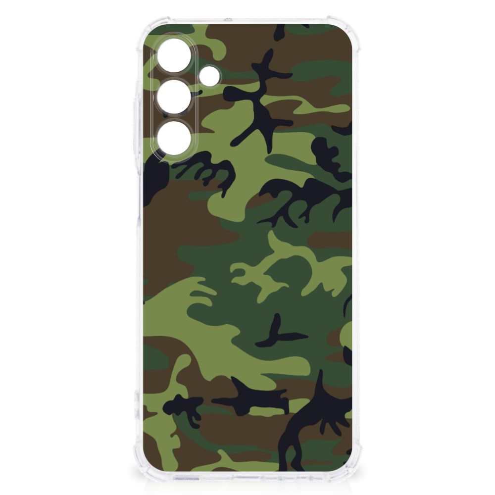 Samsung Galaxy A15 Doorzichtige Silicone Hoesje Army Dark achterzijde camouflage ontwerp