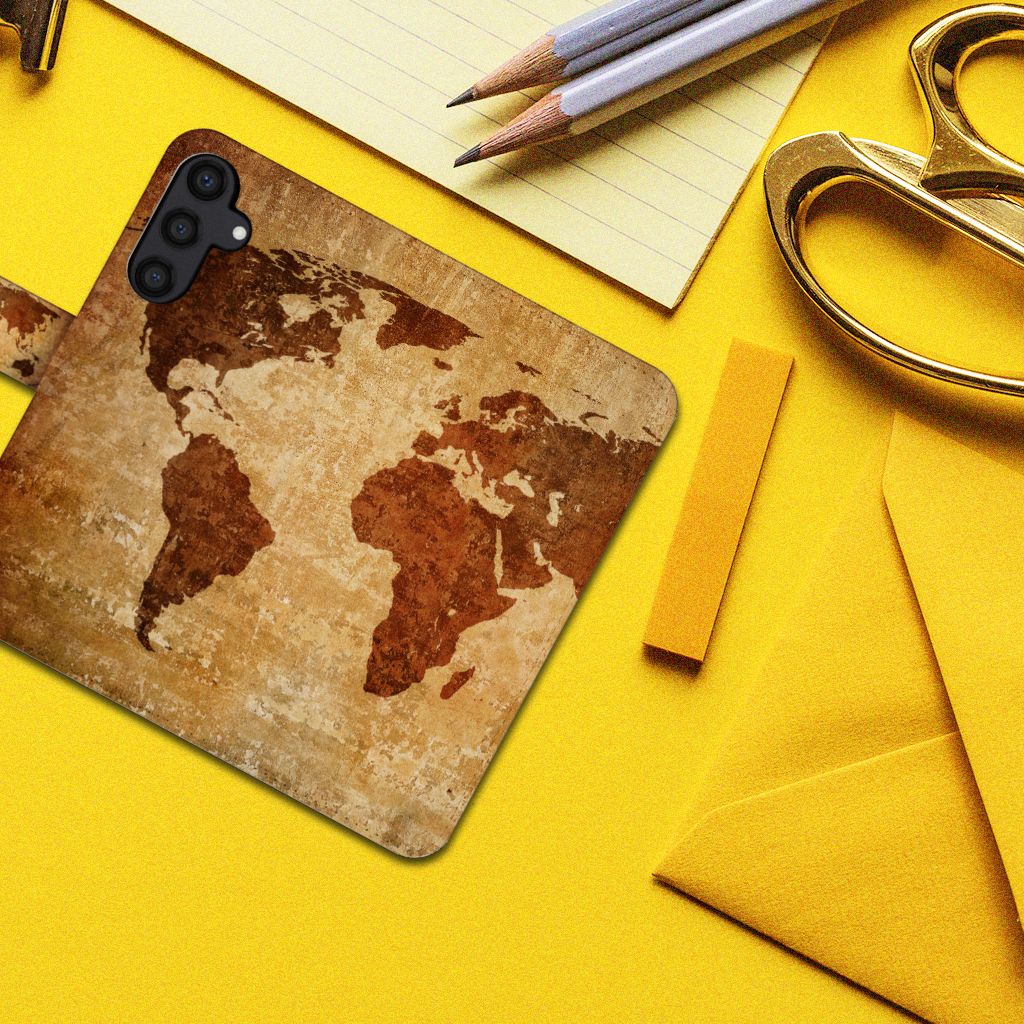 Samsung Galaxy A15 Flip Cover Wereldkaart wereldkaart design bovenaanzicht