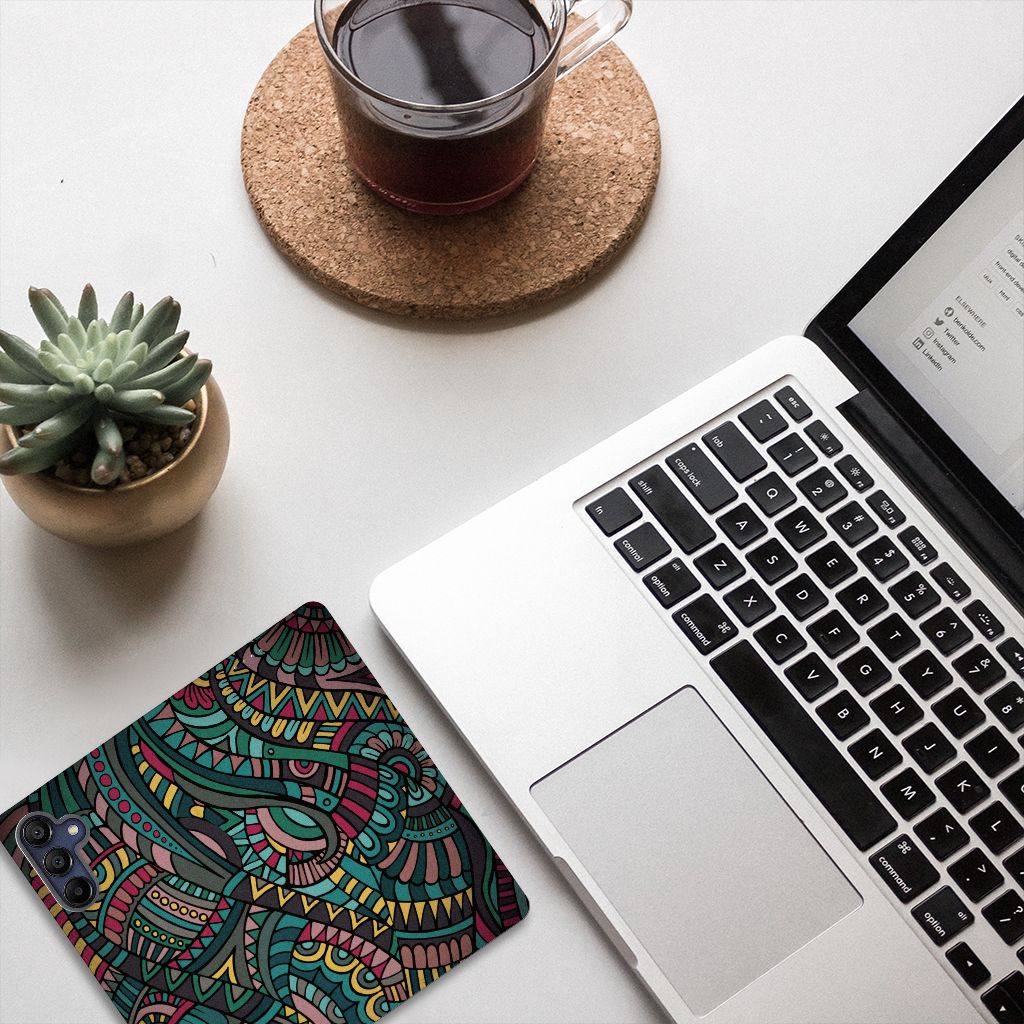 Samsung Galaxy A15 Hoesje met Magneet Aztec kunstzinnig design retro aanzicht