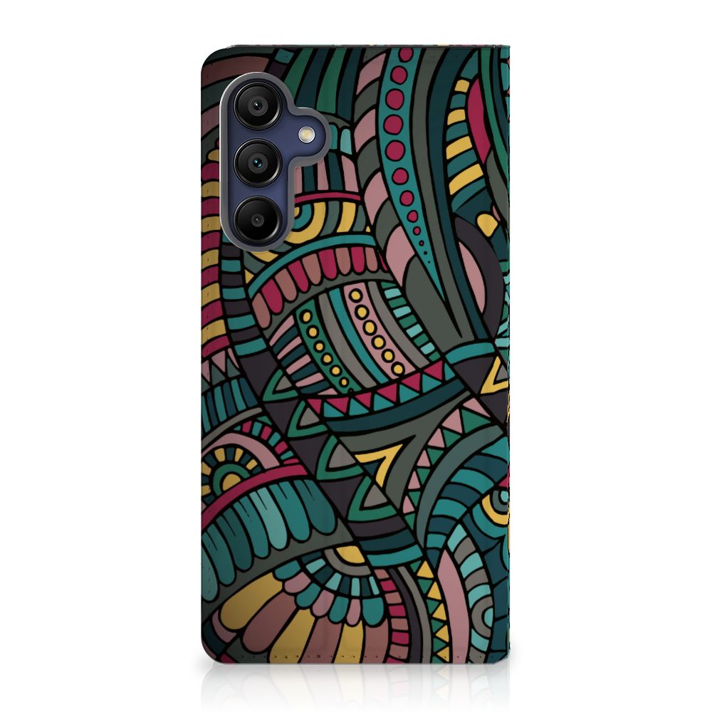 Samsung Galaxy A15 Hoesje met Magneet Aztec retro kleurrijk artistiek design