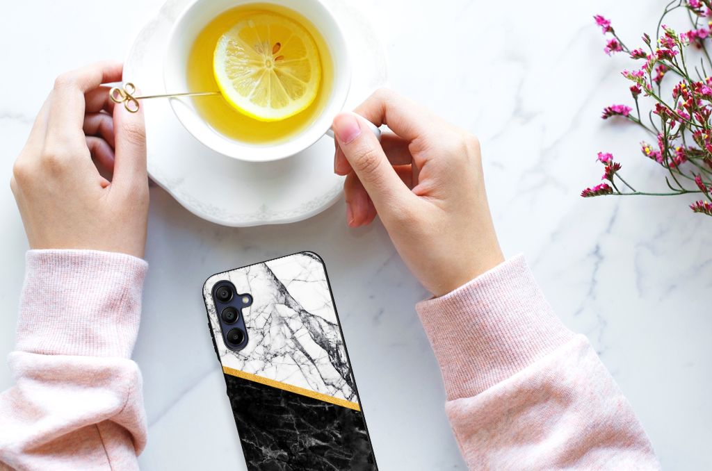 Samsung Galaxy A15 Marmeren Print Telefoonhoesje Marmer Wit Zwart - Origineel Cadeau Man B2C Telecom