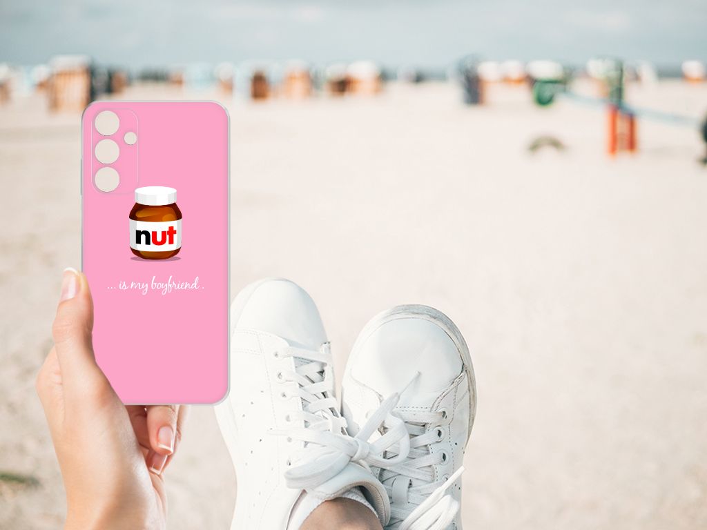 Samsung Galaxy A15 Siliconen Case Nut Boyfriend met schattige chocoladepasta print, perfect cadeau voor elke fan. 🍫