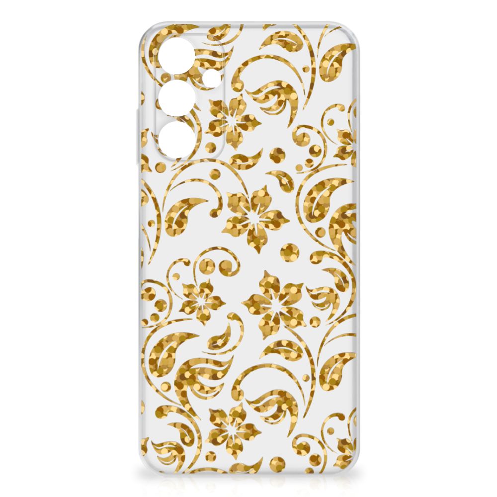 Samsung Galaxy A15 TPU Case Gouden Bloemen bloemen design achterkant