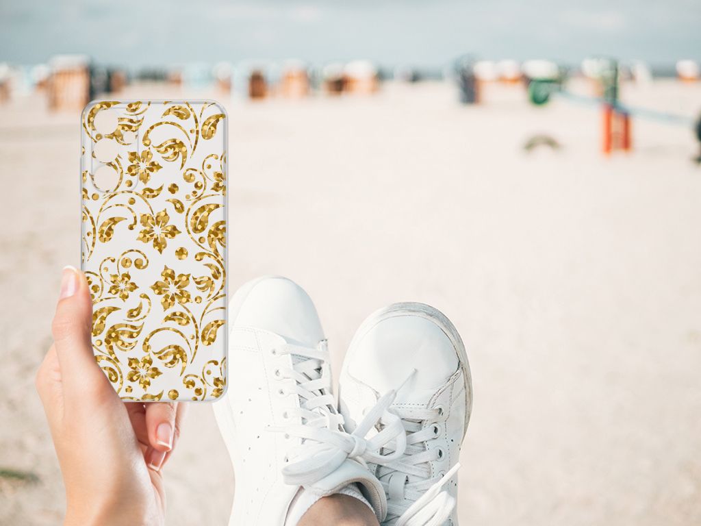 Samsung Galaxy A15 TPU Case Gouden Bloemen design voorkant outdoor