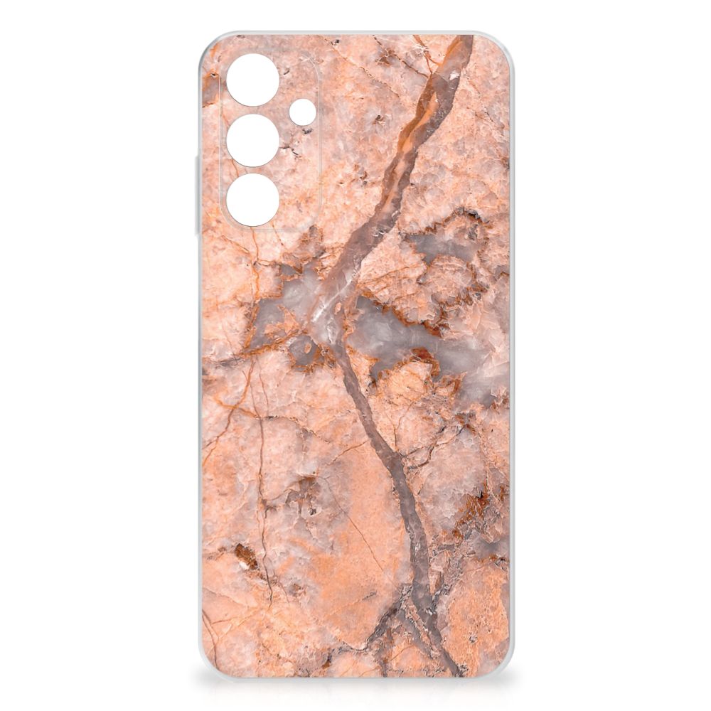 Samsung Galaxy A15 TPU Siliconen Hoesje Marmer Oranje achterkant oranje marmer
